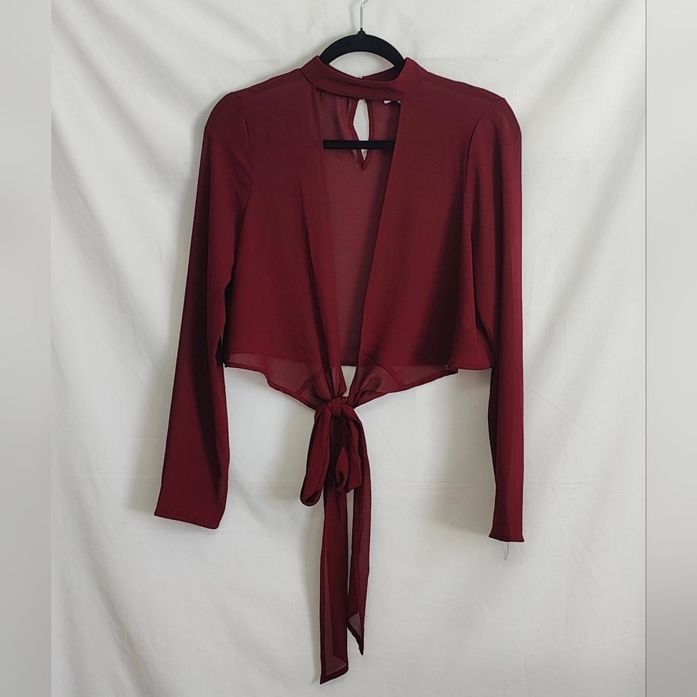 Tobi Women's Blouse with Tie-Up - Cranberry - Size M
